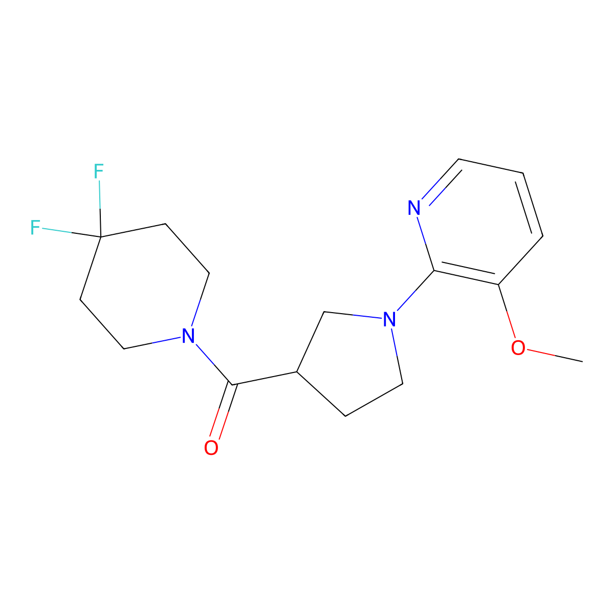 2-[3-(4,4-Difluoropiperidine-1-carbonyl)pyrrolidin-1-yl]-3-methoxypyridine molecular structure, CAS 2877635-17-9