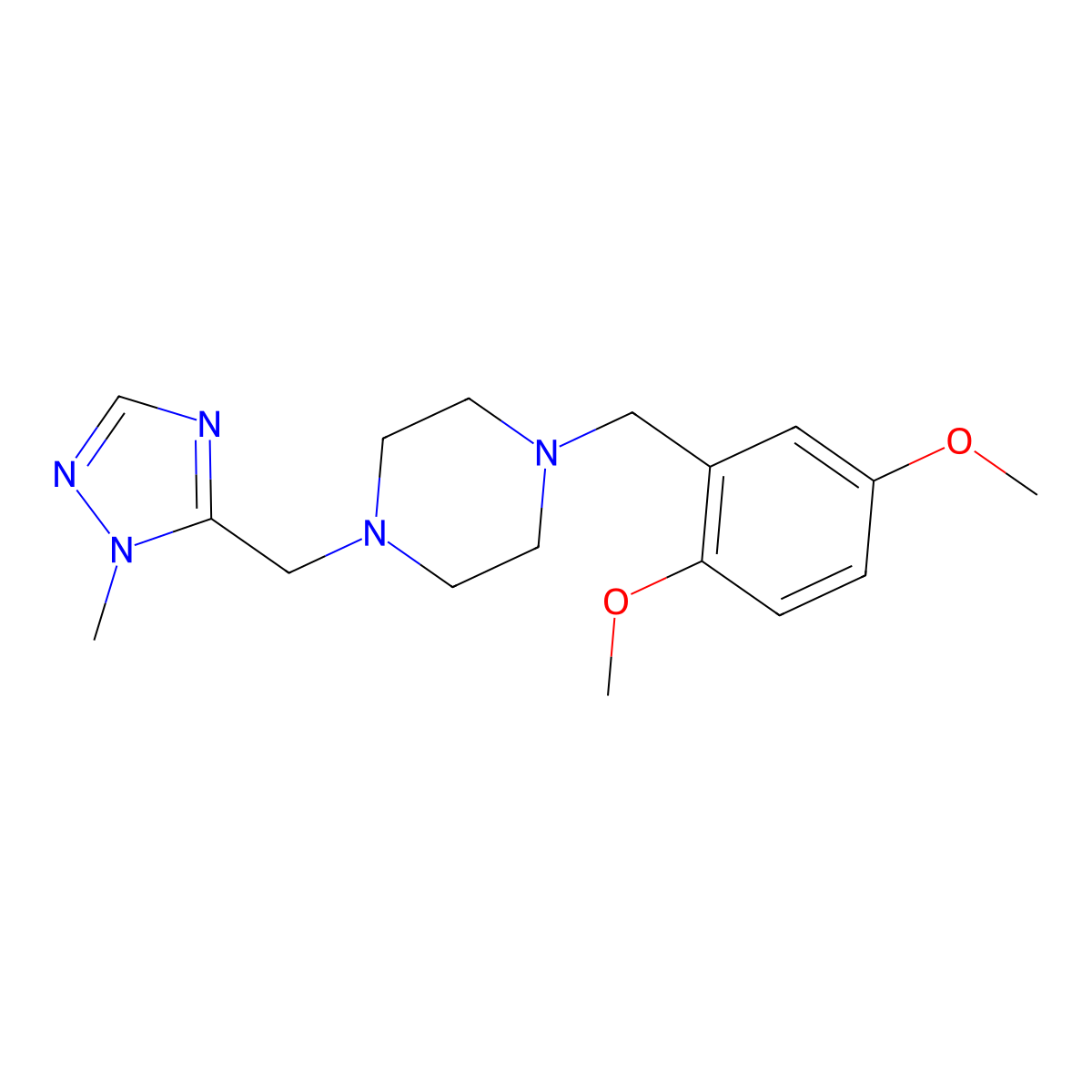 1-[(2,5-dimethoxyphenyl)methyl]-4-[(1-methyl-1H-1,2,4-triazol-5-yl)methyl]piperazine molecular structure, CAS 2877635-21-5