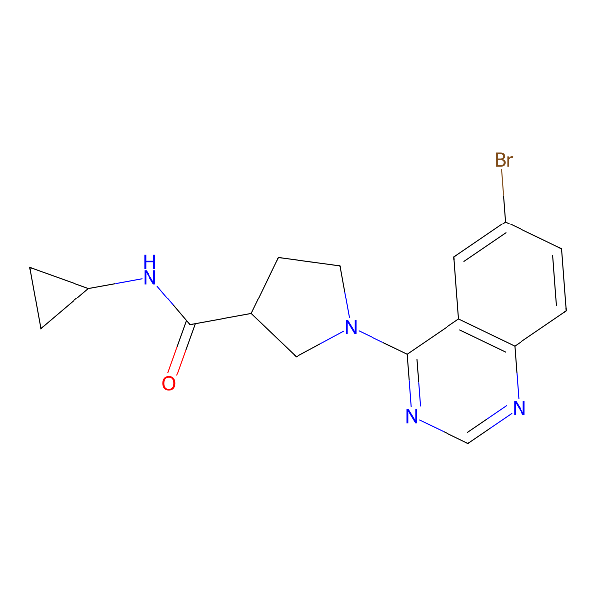 1-(6-bromoquinazolin-4-yl)-N-cyclopropylpyrrolidine-3-carboxamide molecular structure, CAS 2877635-22-6