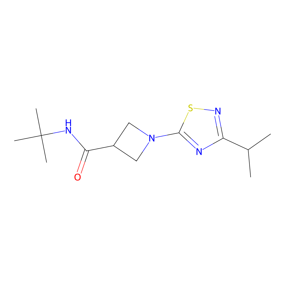 N-tert-butyl-1-[3-(propan-2-yl)-1,2,4-thiadiazol-5-yl]azetidine-3-carboxamide molecular structure, CAS 2877635-26-0