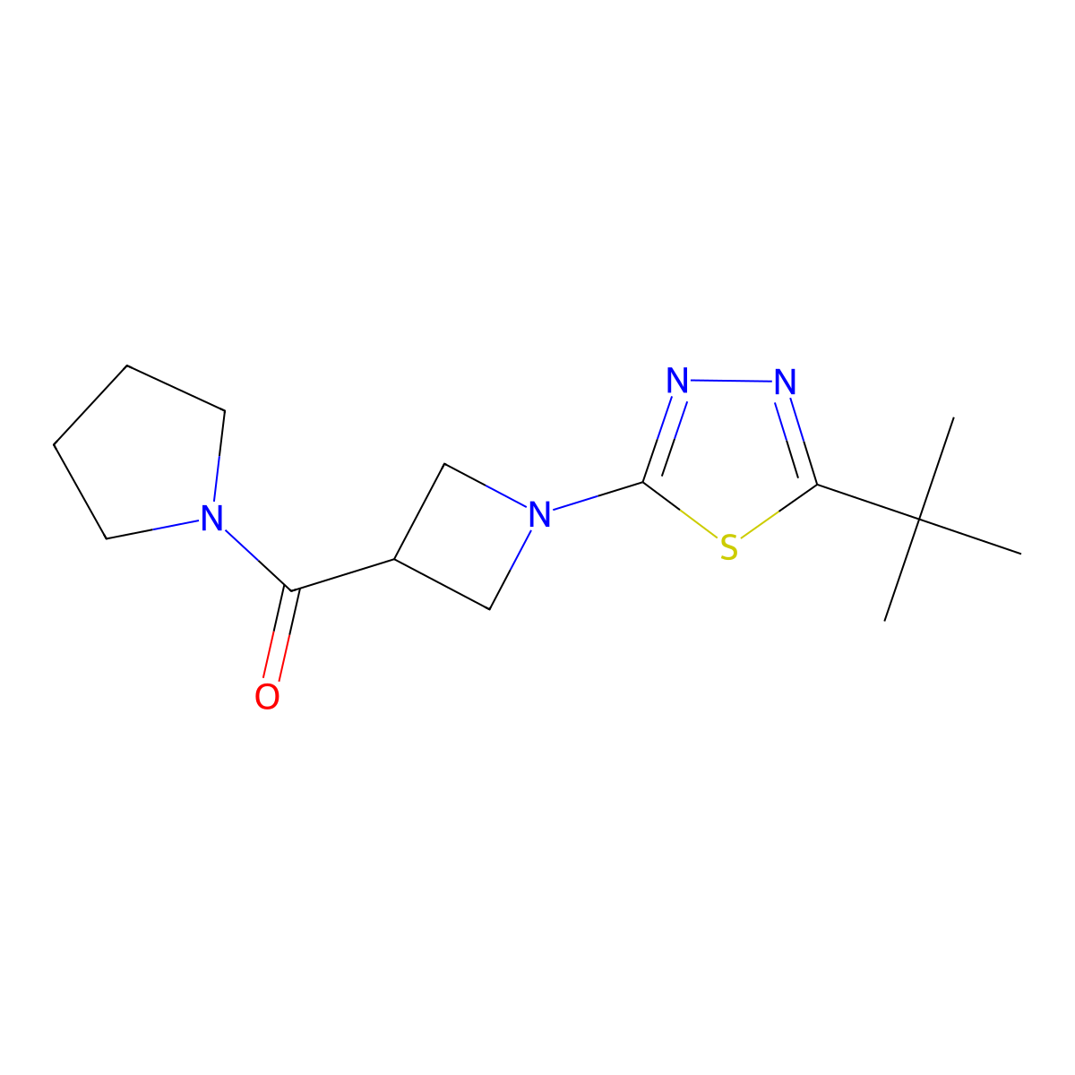 2-Tert-butyl-5-[3-(pyrrolidine-1-carbonyl)azetidin-1-yl]-1,3,4-thiadiazole molecular structure, CAS 2877635-28-2