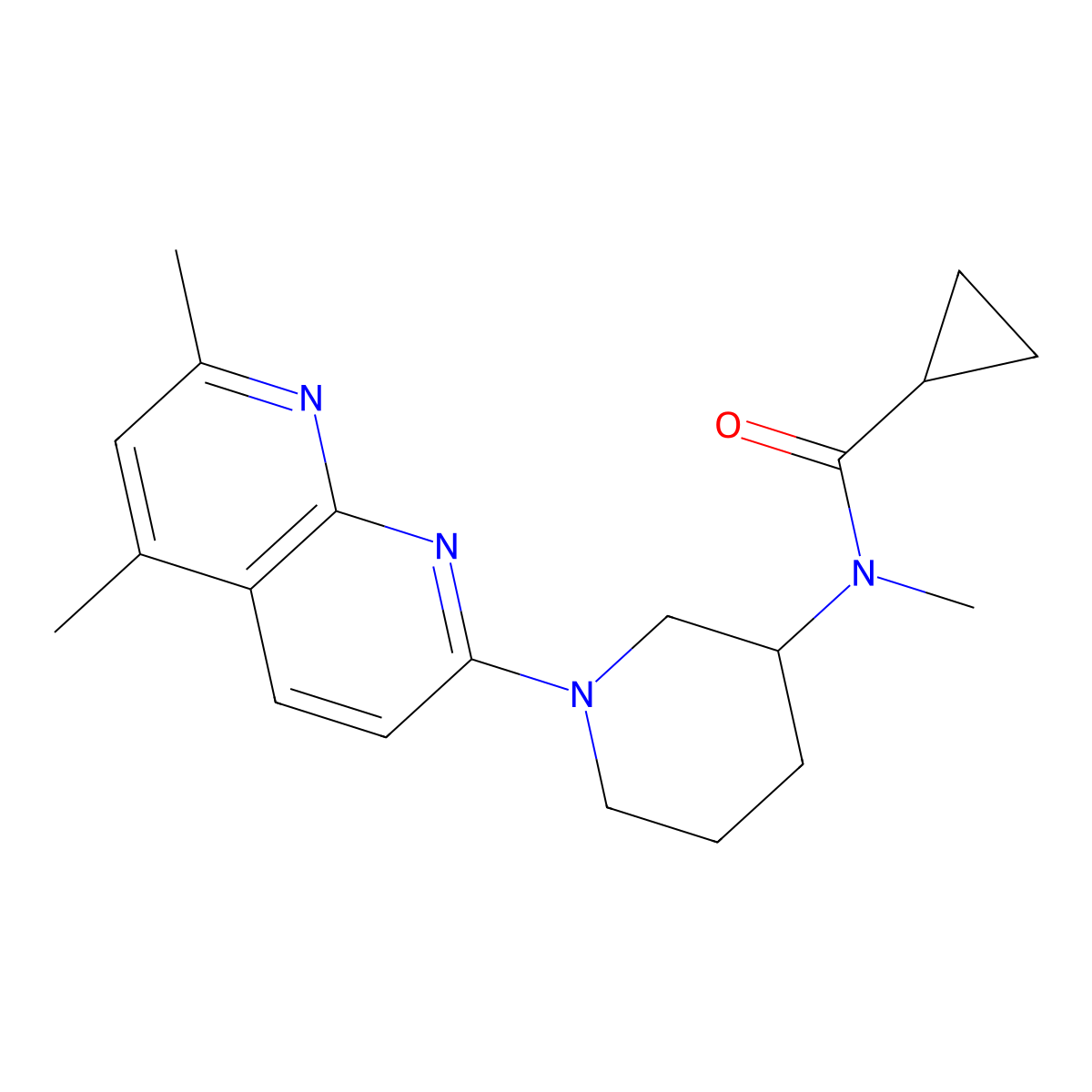 N-[1-(5,7-dimethyl-1,8-naphthyridin-2-yl)piperidin-3-yl]-N-methylcyclopropanecarboxamide molecular structure, CAS 2877635-31-7