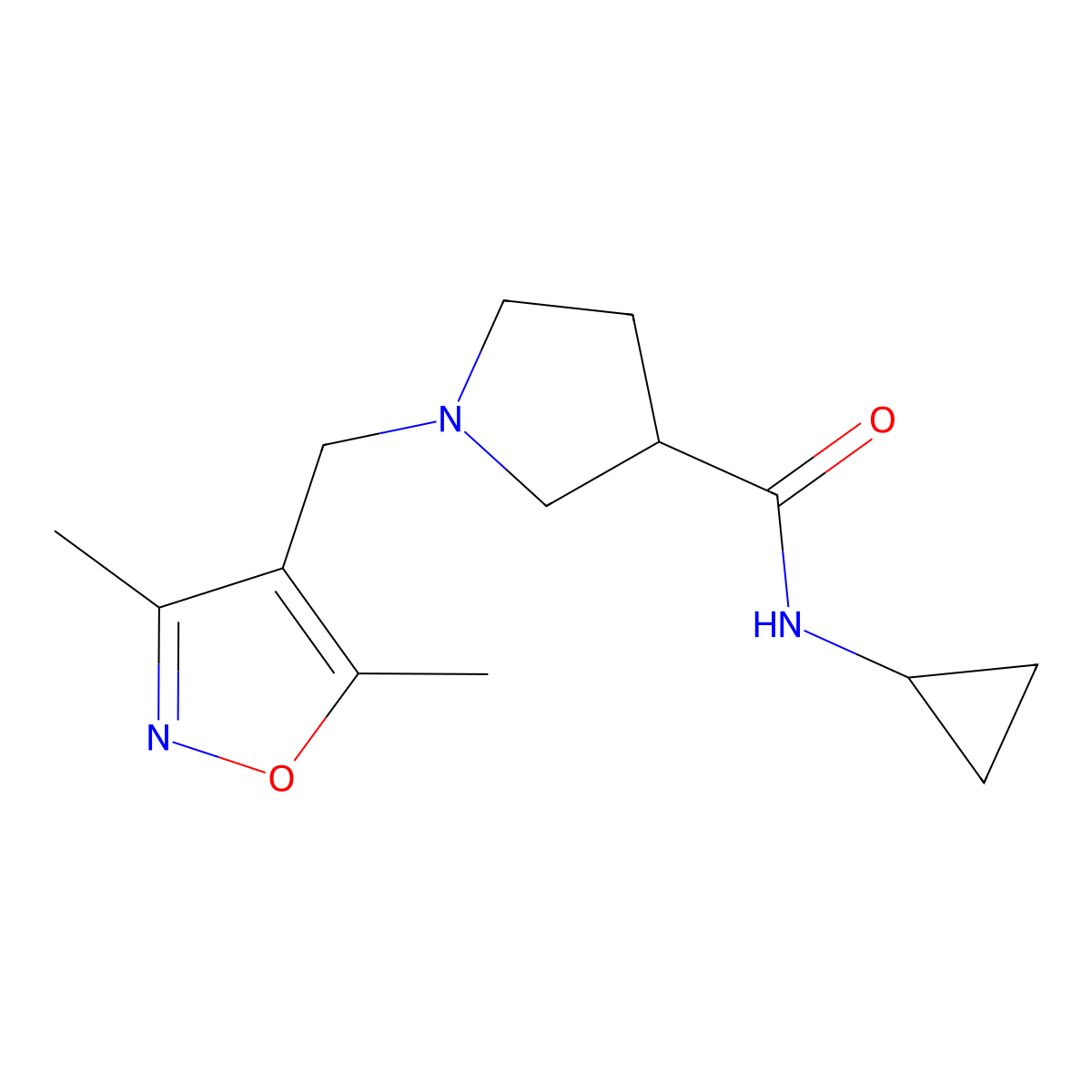 N-cyclopropyl-1-[(3,5-dimethyl-1,2-oxazol-4-yl)methyl]pyrrolidine-3-carboxamide molecular structure, CAS 2877635-33-9
