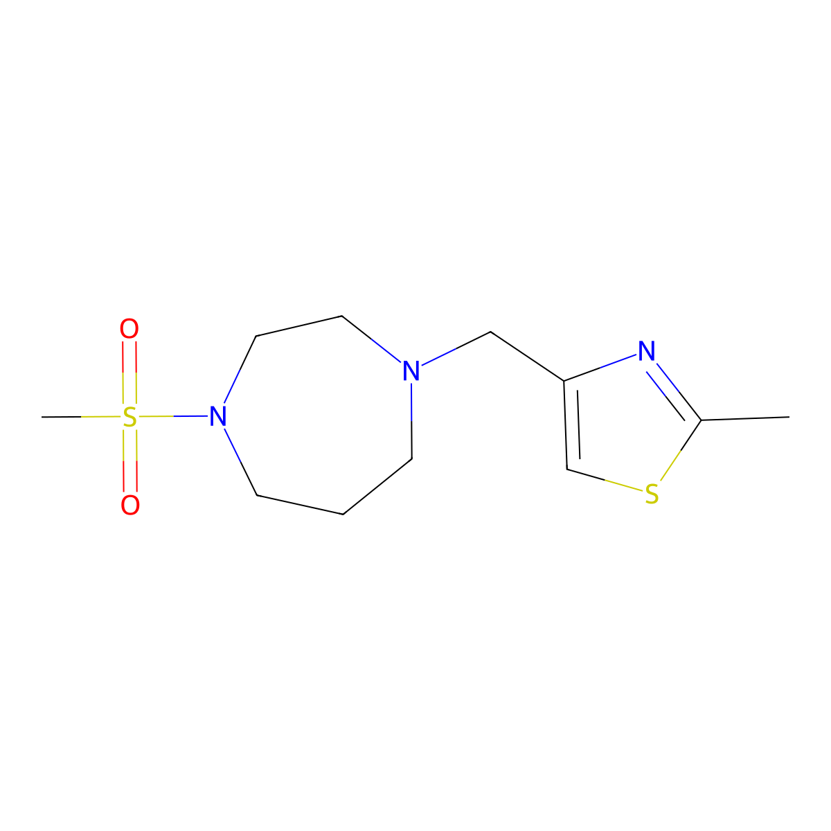 1-Methanesulfonyl-4-[(2-methyl-1,3-thiazol-4-yl)methyl]-1,4-diazepane molecular structure, CAS 2877635-35-1