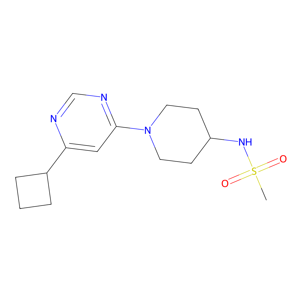 N-[1-(6-cyclobutylpyrimidin-4-yl)piperidin-4-yl]methanesulfonamide molecular structure, CAS 2877635-36-2