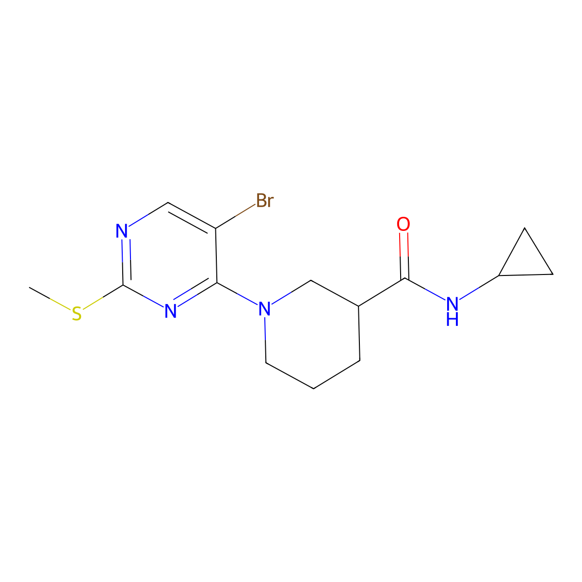 1-[5-bromo-2-(methylsulfanyl)pyrimidin-4-yl]-N-cyclopropylpiperidine-3-carboxamide molecular structure, CAS 2877635-47-5