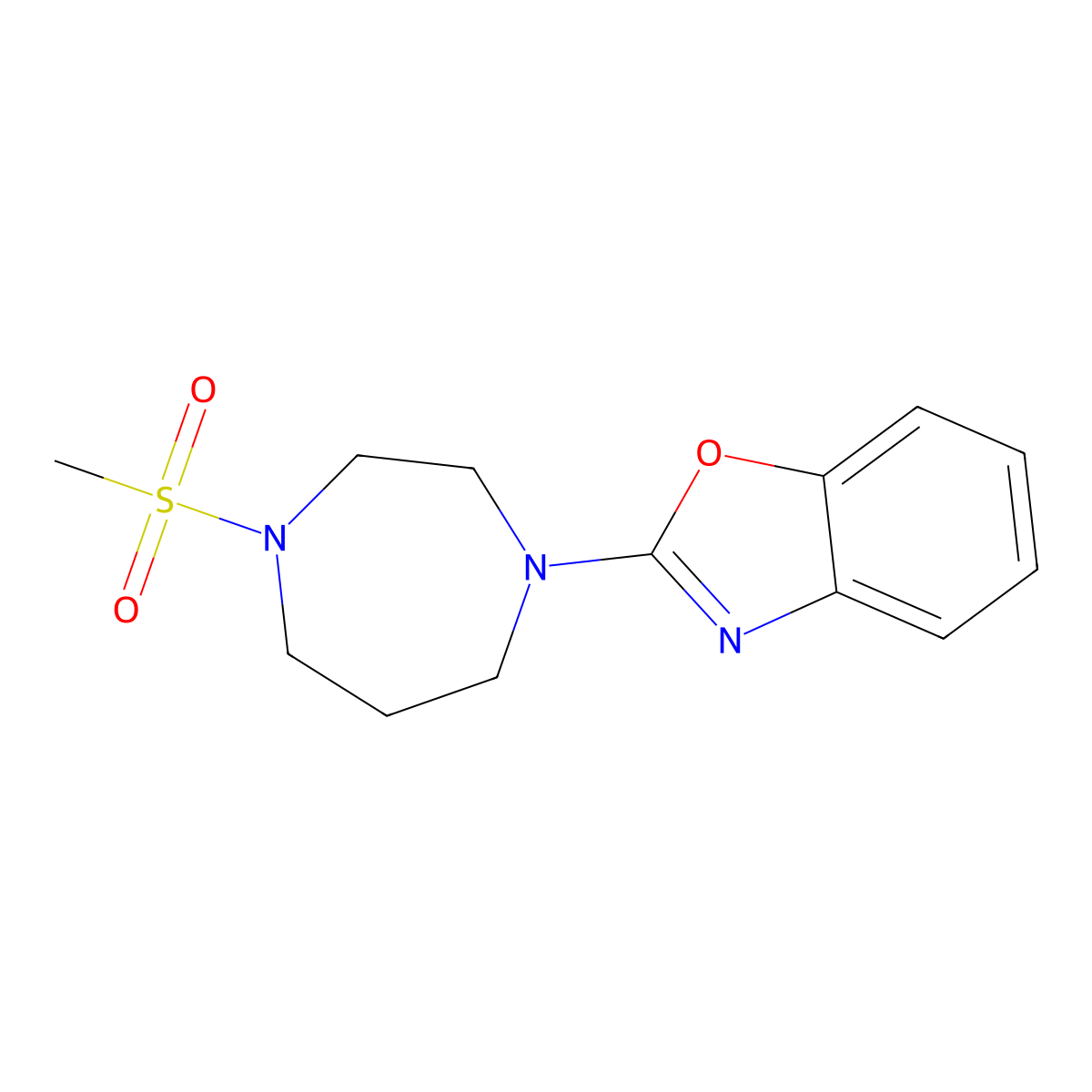 2-(4-Methanesulfonyl-1,4-diazepan-1-yl)-1,3-benzoxazole molecular structure, CAS 2877635-48-6