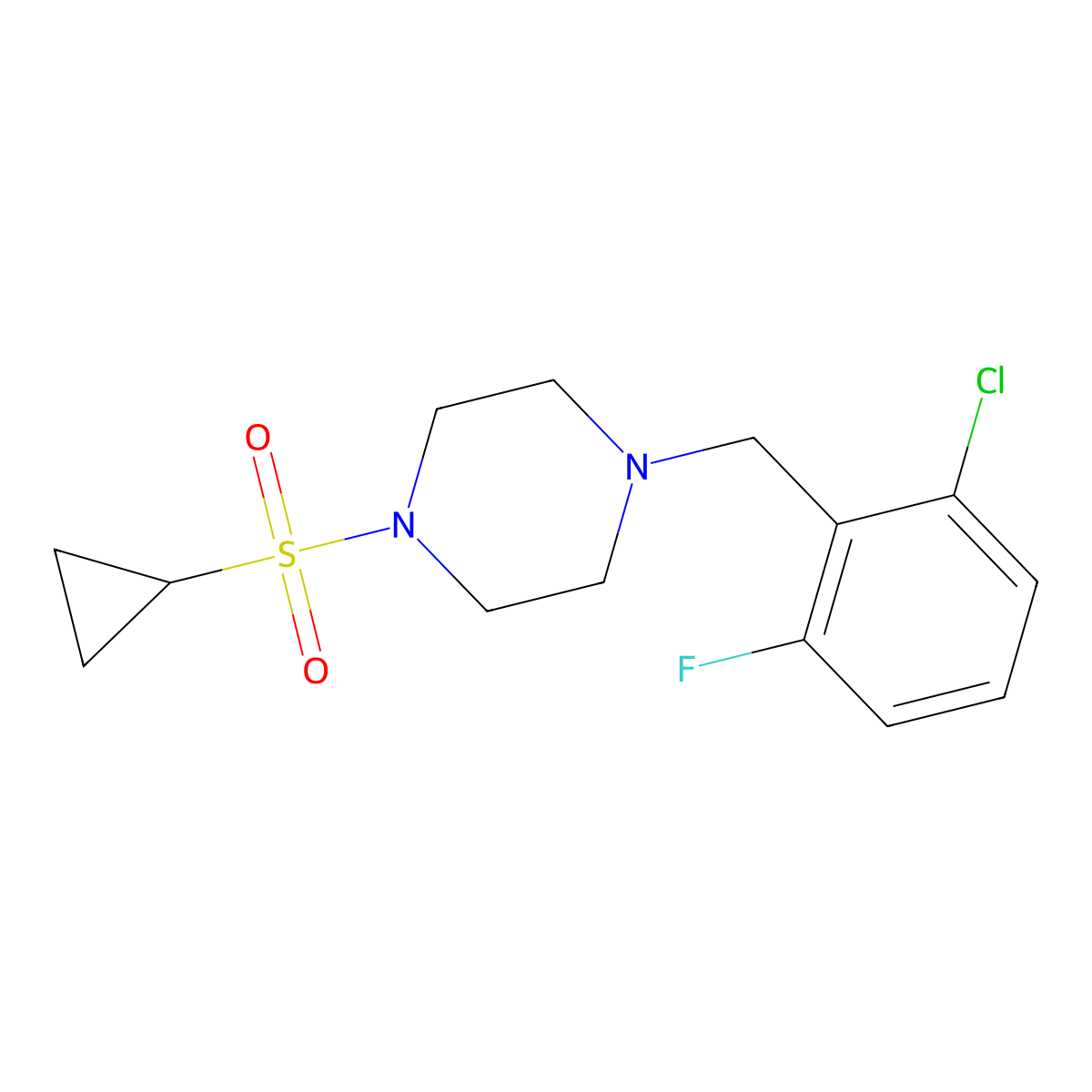 1-[(2-Chloro-6-fluorophenyl)methyl]-4-(cyclopropanesulfonyl)piperazine molecular structure, CAS 2877635-50-0