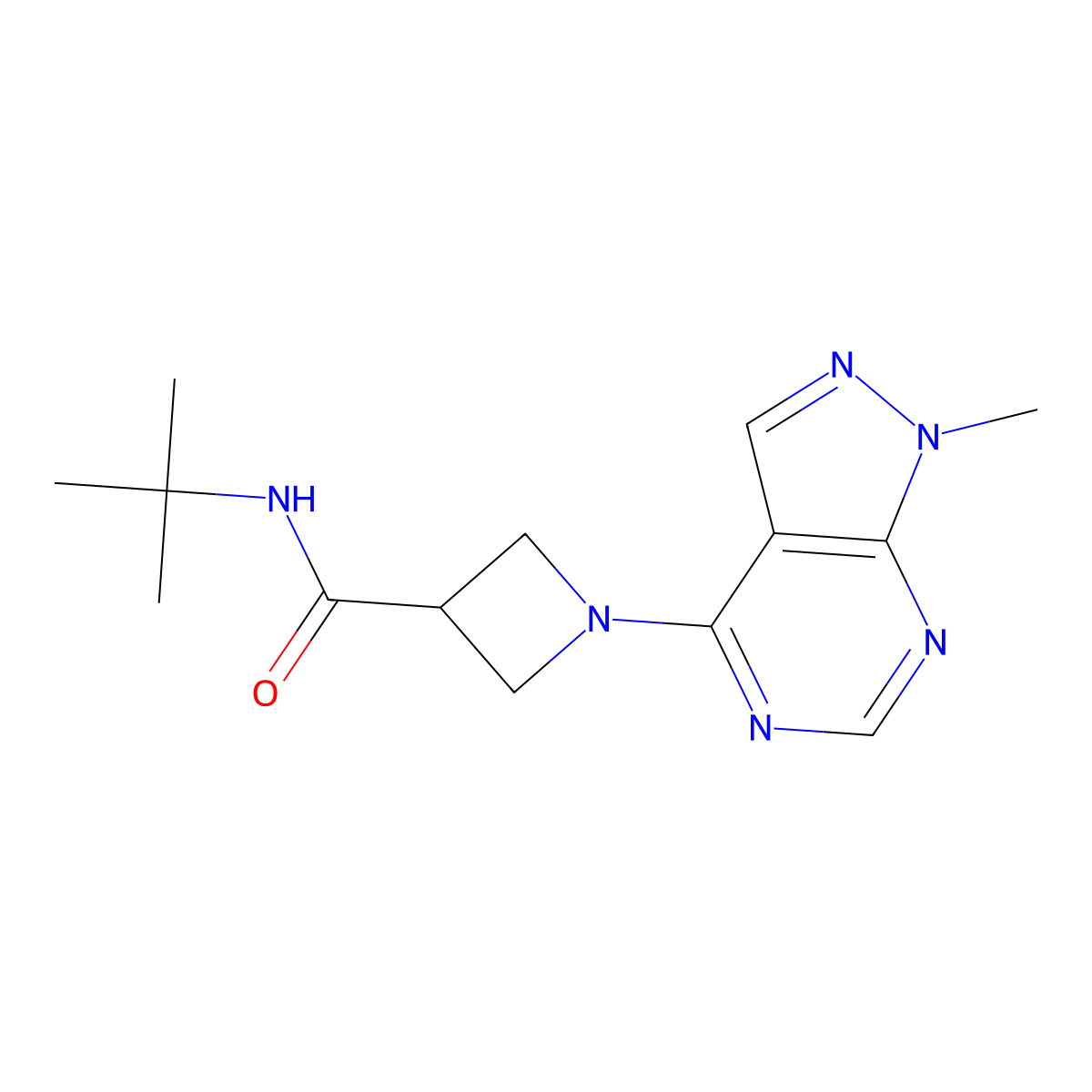 N-tert-butyl-1-{1-methyl-1H-pyrazolo[3,4-d]pyrimidin-4-yl}azetidine-3-carboxamide molecular structure, CAS 2877635-55-5