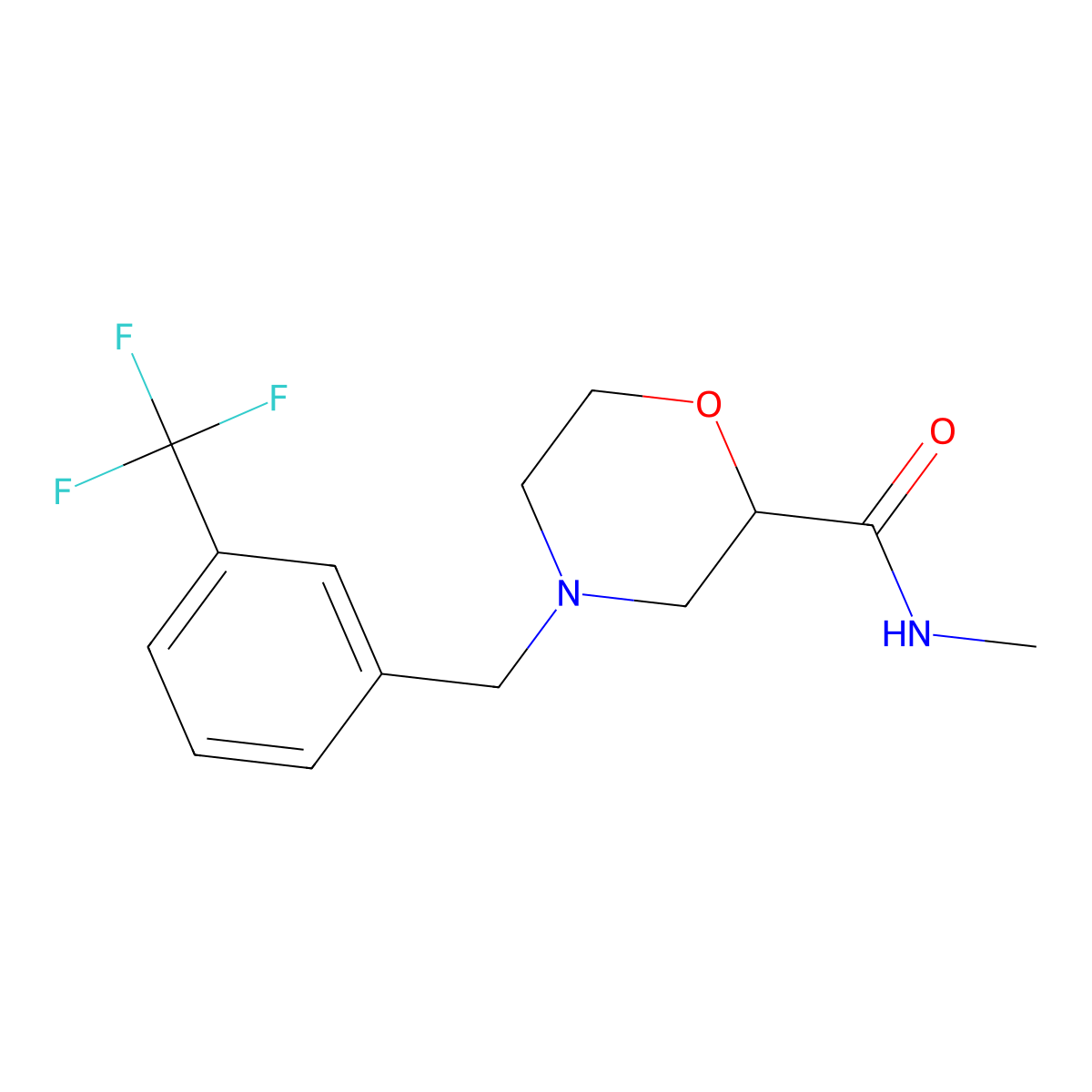 N-methyl-4-{[3-(trifluoromethyl)phenyl]methyl}morpholine-2-carboxamide molecular structure, CAS 2877635-57-7