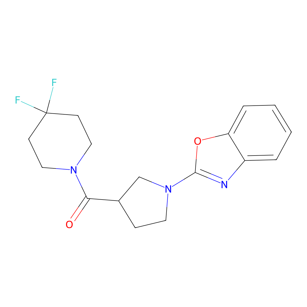 2-[3-(4,4-Difluoropiperidine-1-carbonyl)pyrrolidin-1-yl]-1,3-benzoxazole molecular structure, CAS 2877635-65-7