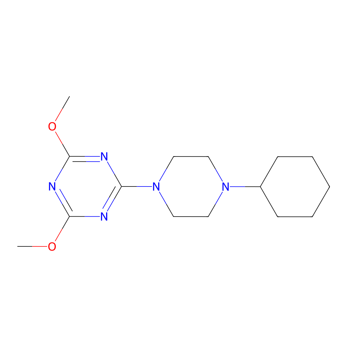 2-(4-Cyclohexylpiperazin-1-yl)-4,6-dimethoxy-1,3,5-triazine molecular structure, CAS 2877635-68-0