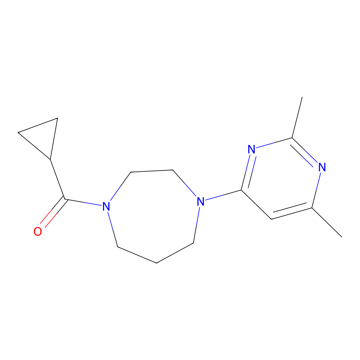 1-Cyclopropanecarbonyl-4-(2,6-dimethylpyrimidin-4-yl)-1,4-diazepane molecular structure, CAS 2877635-70-4