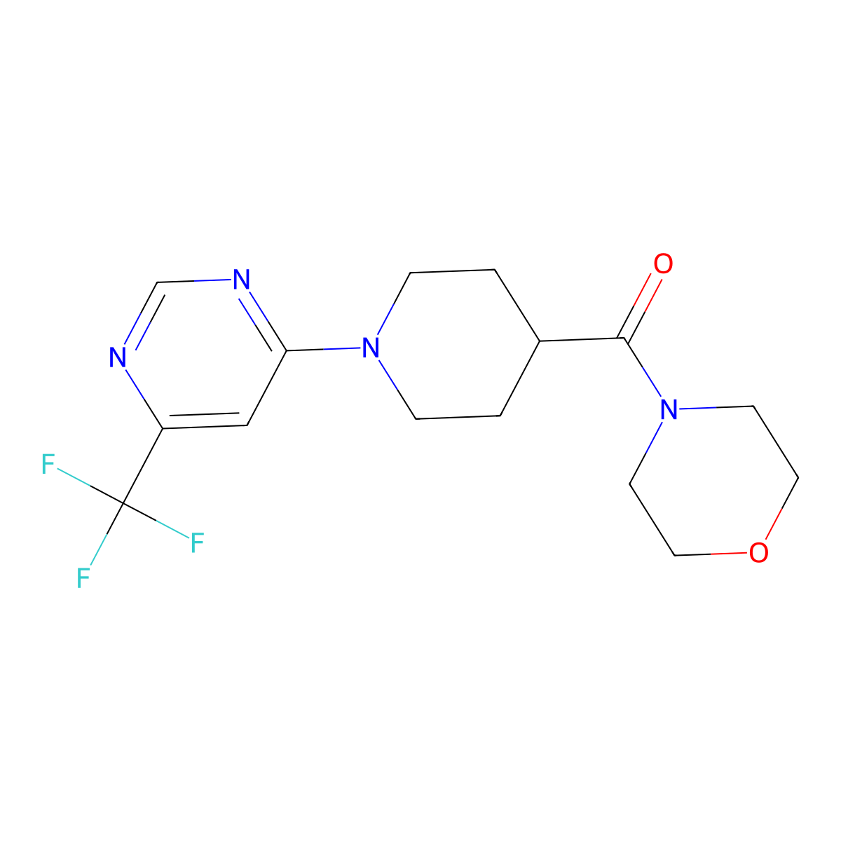 4-{1-[6-(Trifluoromethyl)pyrimidin-4-yl]piperidine-4-carbonyl}morpholine molecular structure, CAS 2877635-71-5