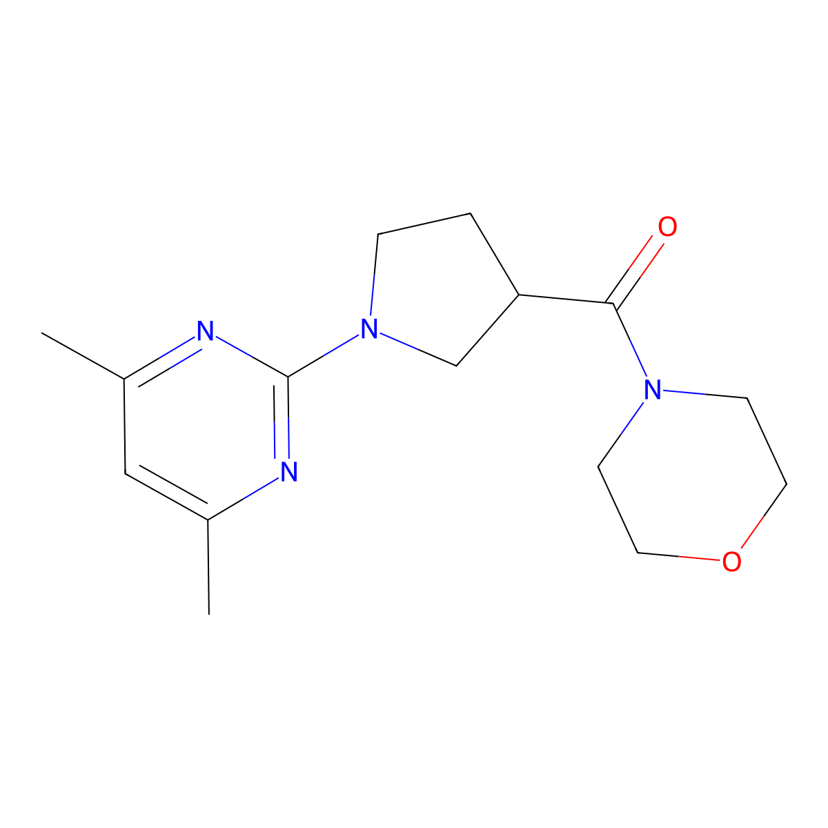 4-[1-(4,6-Dimethylpyrimidin-2-yl)pyrrolidine-3-carbonyl]morpholine molecular structure, CAS 2877635-75-9