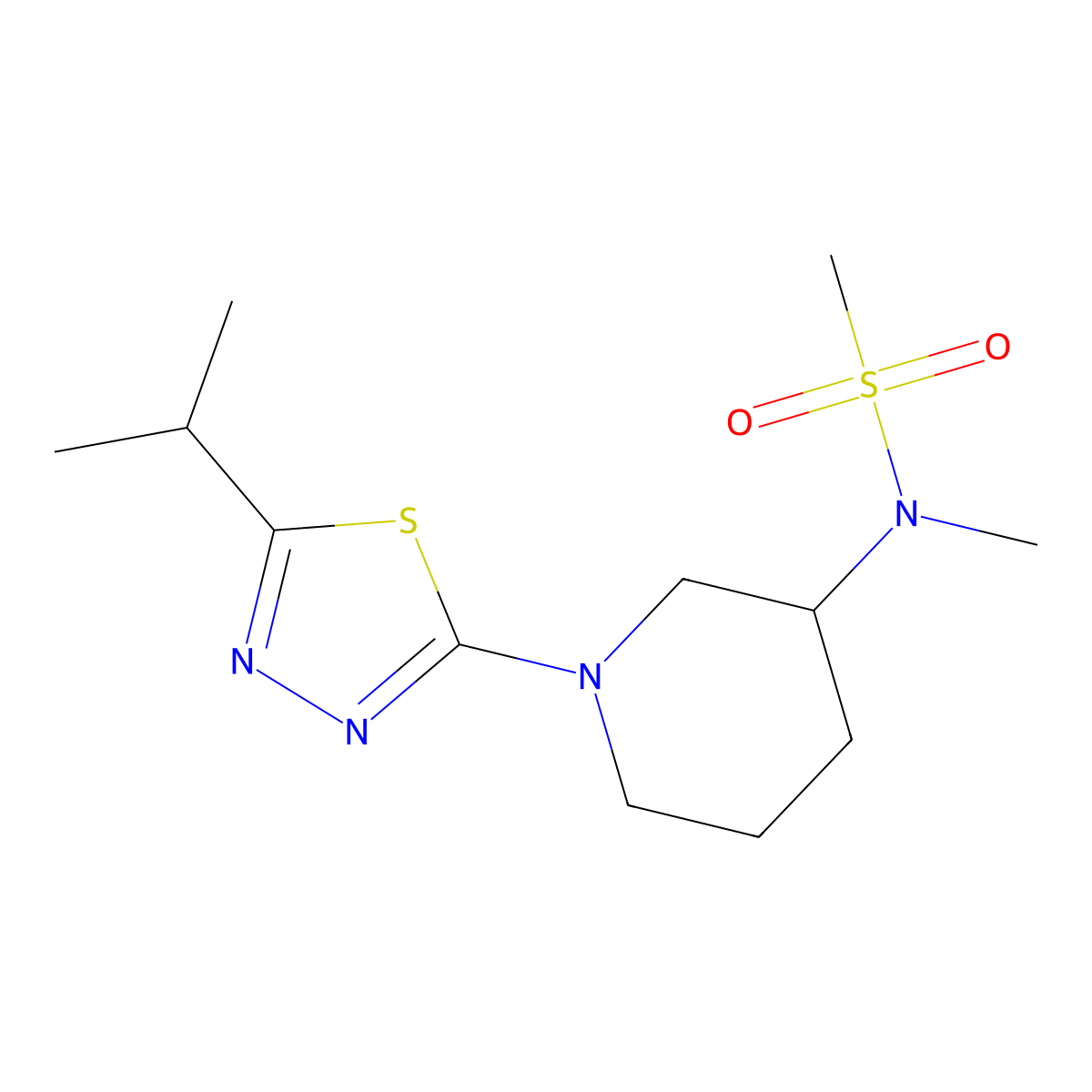 N-methyl-N-{1-[5-(propan-2-yl)-1,3,4-thiadiazol-2-yl]piperidin-3-yl}methanesulfonamide molecular structure, CAS 2877635-80-6
