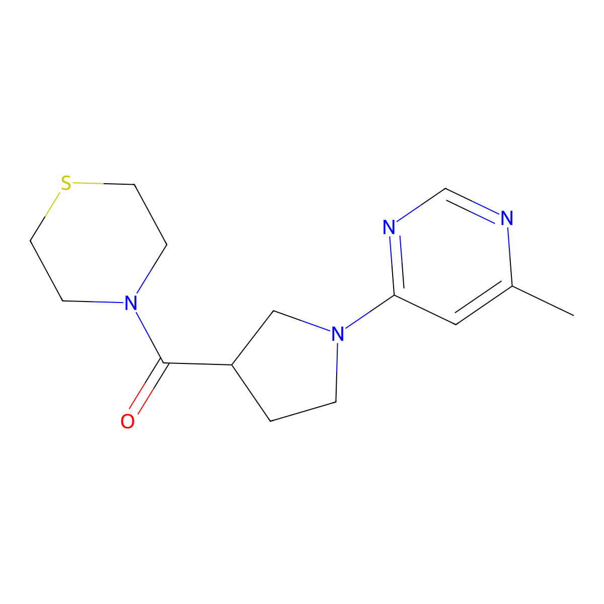 4-[1-(6-Methylpyrimidin-4-yl)pyrrolidine-3-carbonyl]thiomorpholine molecular structure, CAS 2877635-81-7
