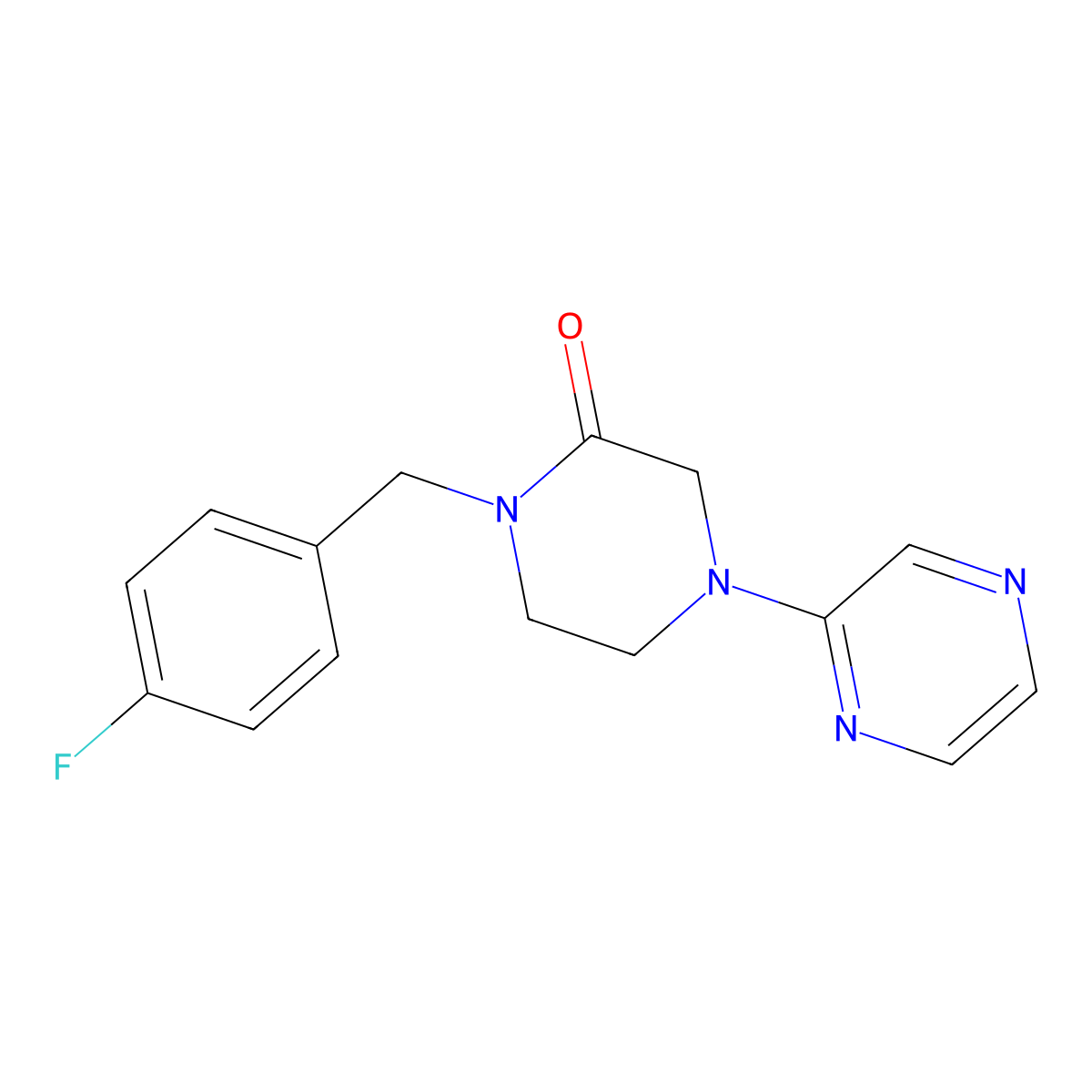 1-[(4-Fluorophenyl)methyl]-4-(pyrazin-2-yl)piperazin-2-one molecular structure, CAS 2877635-86-2