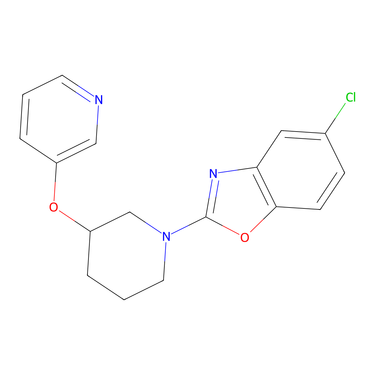 5-Chloro-2-[3-(pyridin-3-yloxy)piperidin-1-yl]-1,3-benzoxazole molecular structure, CAS 2877635-94-2
