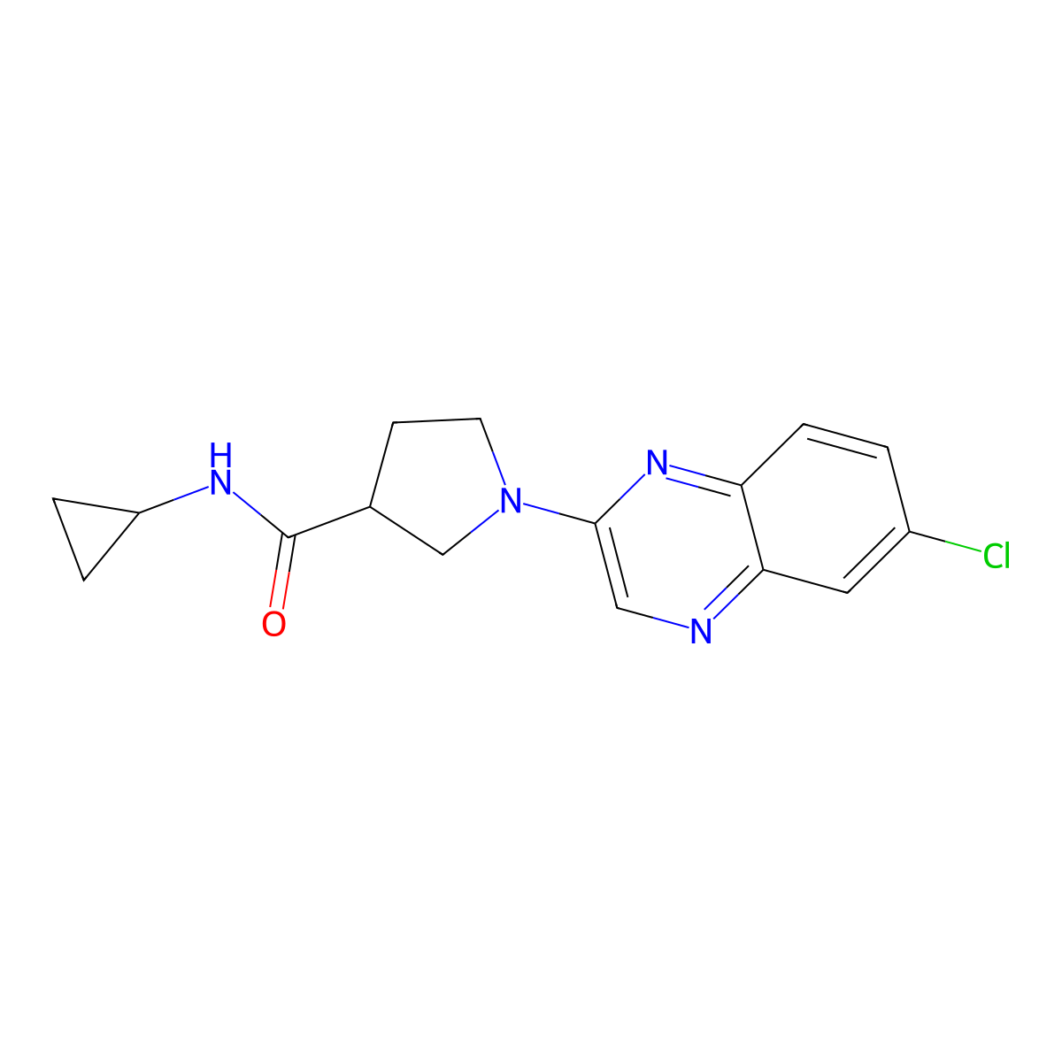 1-(6-chloroquinoxalin-2-yl)-N-cyclopropylpyrrolidine-3-carboxamide molecular structure, CAS 2877635-95-3