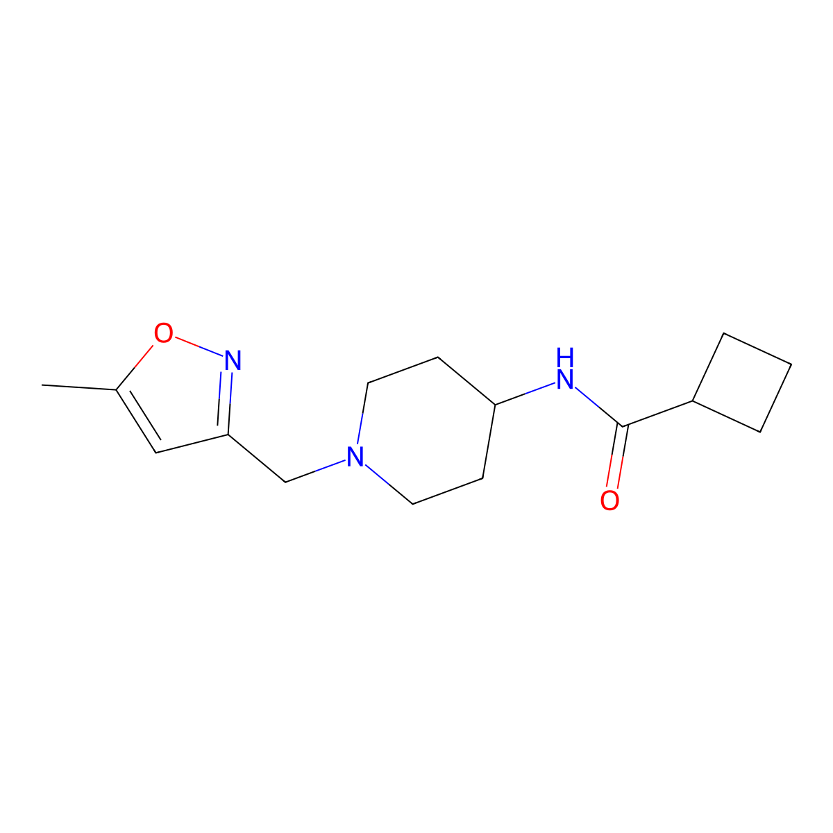 N-{1-[(5-methyl-1,2-oxazol-3-yl)methyl]piperidin-4-yl}cyclobutanecarboxamide molecular structure, CAS 2877636-07-0
