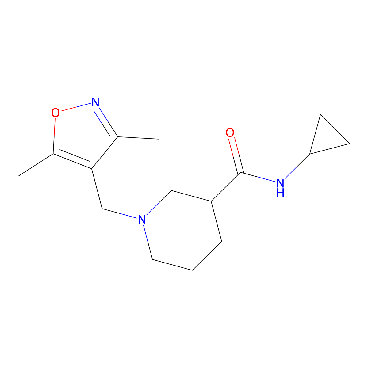 N-cyclopropyl-1-[(3,5-dimethyl-1,2-oxazol-4-yl)methyl]piperidine-3-carboxamide molecular structure, CAS 2877636-08-1