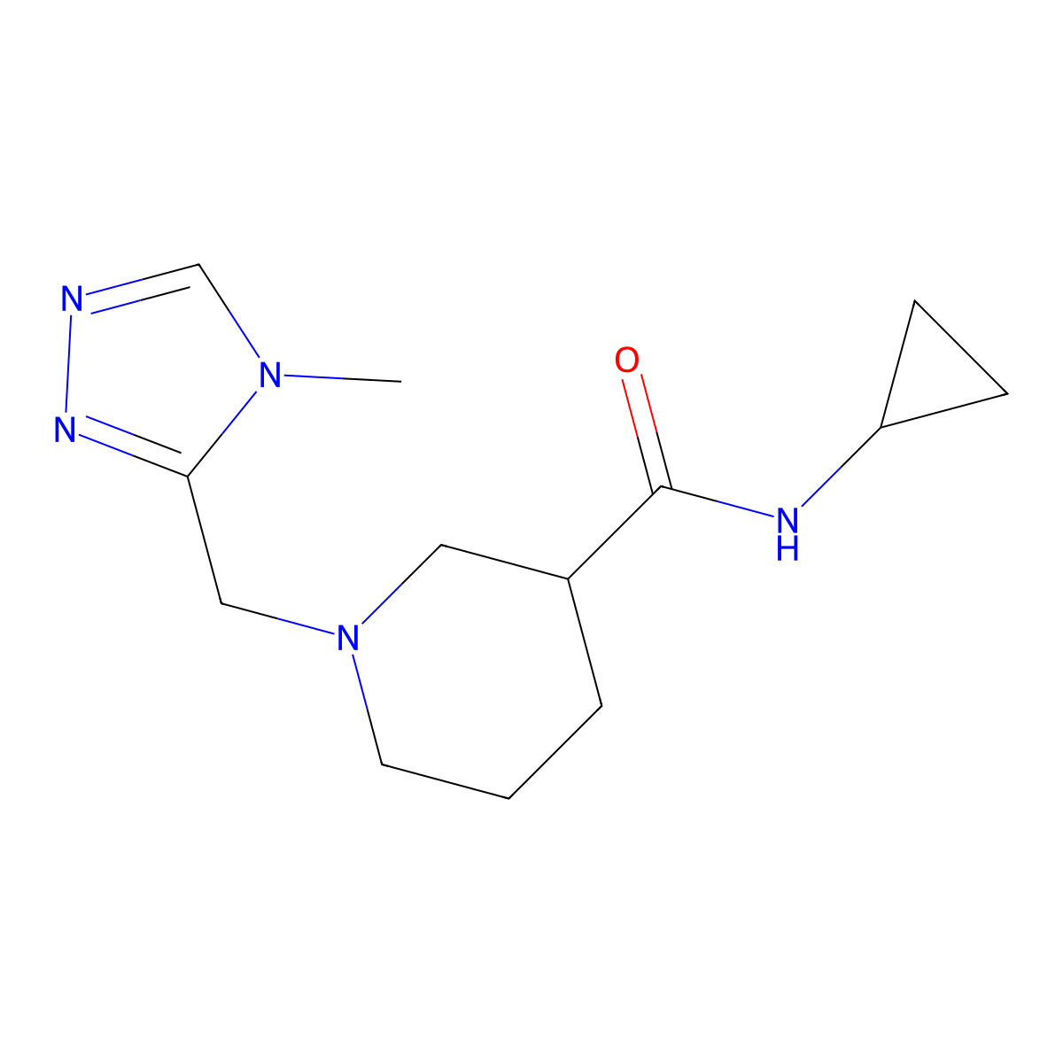 N-cyclopropyl-1-[(4-methyl-4H-1,2,4-triazol-3-yl)methyl]piperidine-3-carboxamide molecular structure, CAS 2877636-10-5