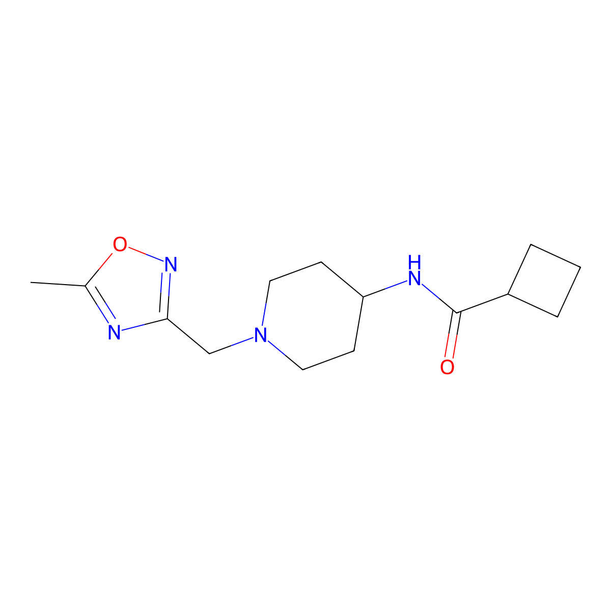 N-{1-[(5-methyl-1,2,4-oxadiazol-3-yl)methyl]piperidin-4-yl}cyclobutanecarboxamide molecular structure, CAS 2877636-12-7