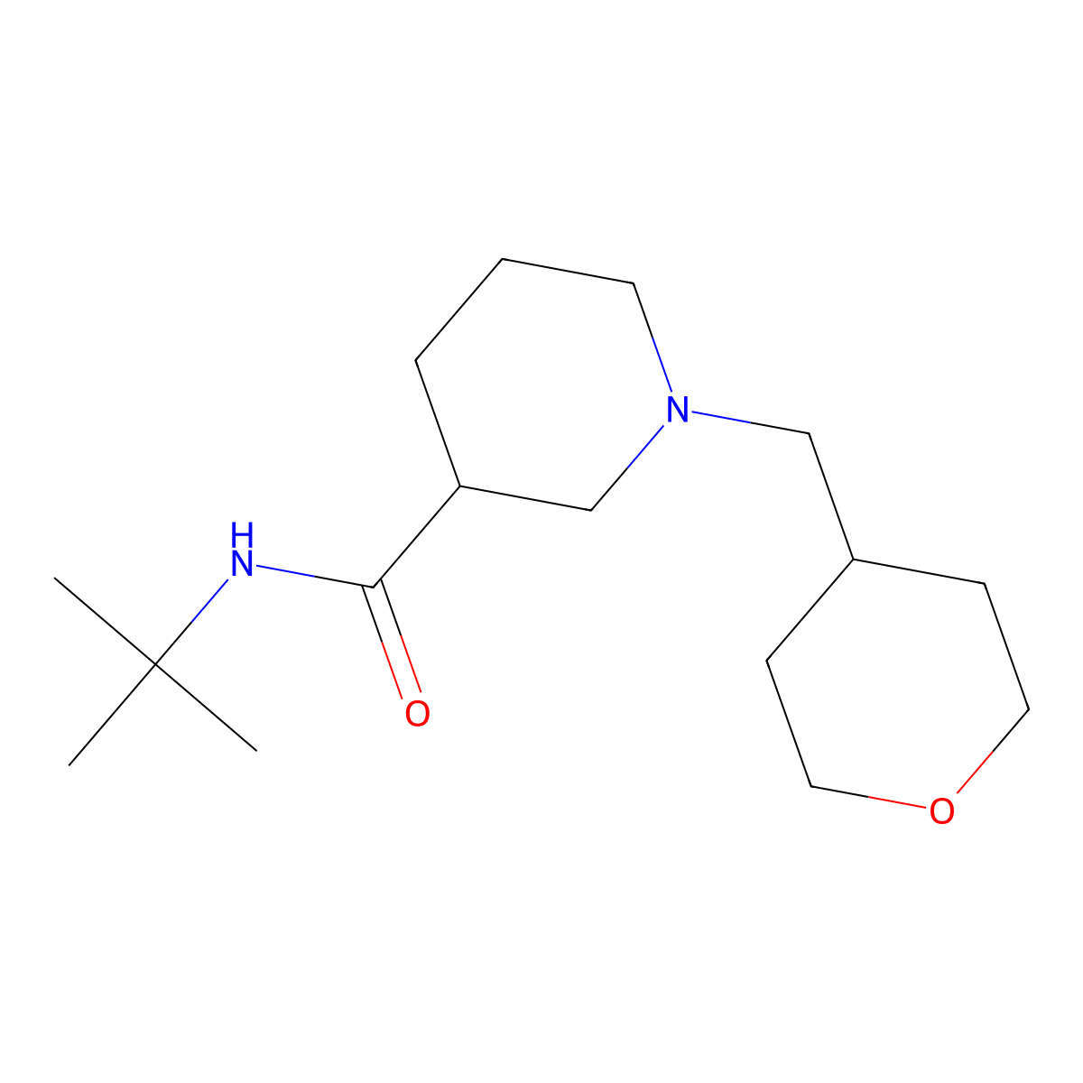 N-tert-butyl-1-[(oxan-4-yl)methyl]piperidine-3-carboxamide molecular structure, CAS 2877636-14-9