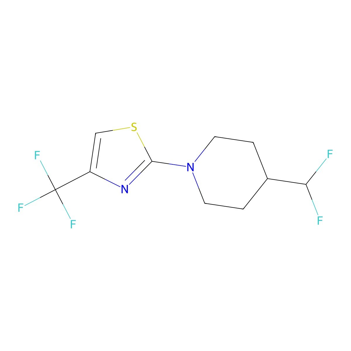 4-(Difluoromethyl)-1-[4-(trifluoromethyl)-1,3-thiazol-2-yl]piperidine molecular structure, CAS 2877636-15-0