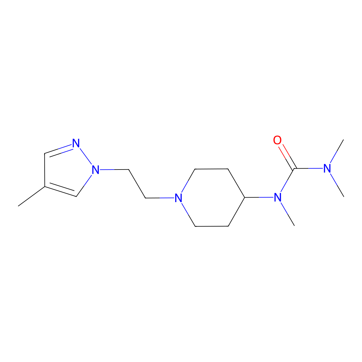 1,3,3-trimethyl-1-{1-[2-(4-methyl-1H-pyrazol-1-yl)ethyl]piperidin-4-yl}urea molecular structure, CAS 2877636-17-2