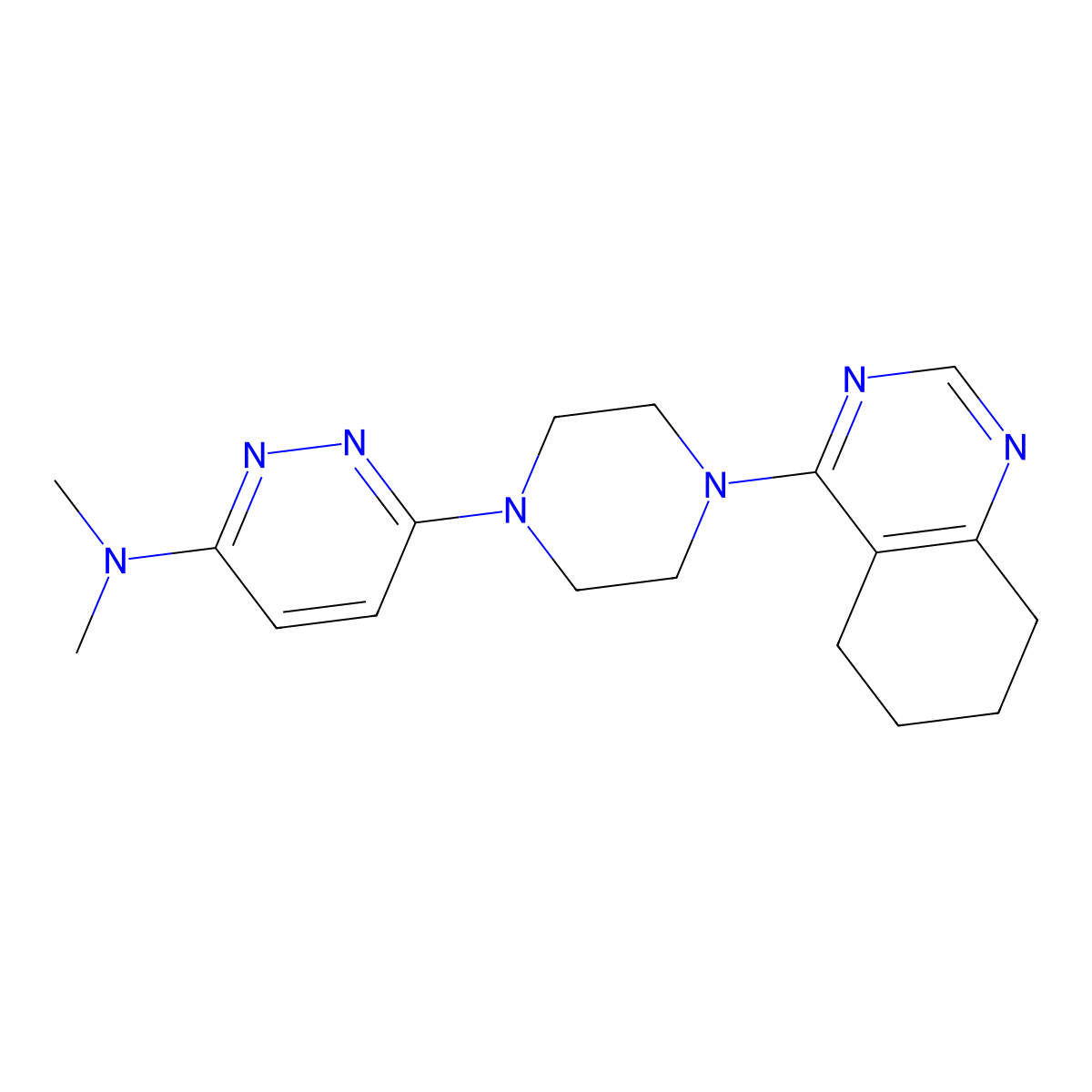 N,N-dimethyl-6-[4-(5,6,7,8-tetrahydroquinazolin-4-yl)piperazin-1-yl]pyridazin-3-amine molecular structure, CAS 2877636-19-4