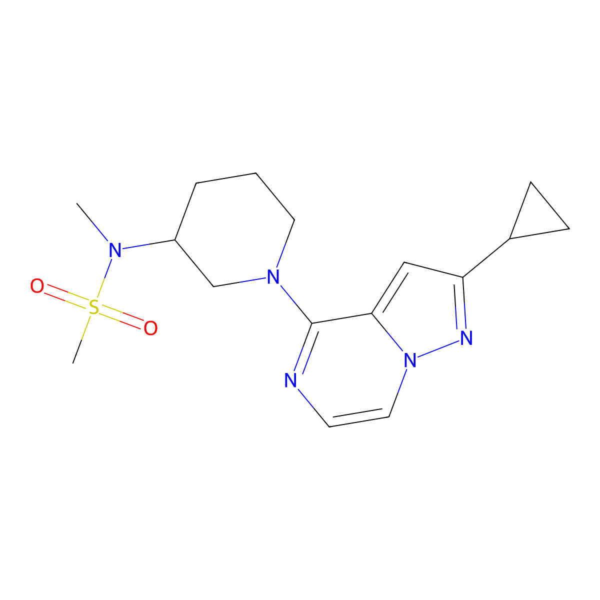 N-(1-{2-cyclopropylpyrazolo[1,5-a]pyrazin-4-yl}piperidin-3-yl)-N-methylmethanesulfonamide molecular structure, CAS 2877636-20-7
