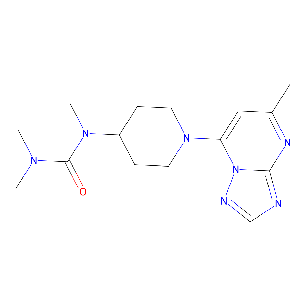 1,3,3-Trimethyl-1-(1-{5-methyl-[1,2,4]triazolo[1,5-a]pyrimidin-7-yl}piperidin-4-yl)urea molecular structure, CAS 2877636-21-8