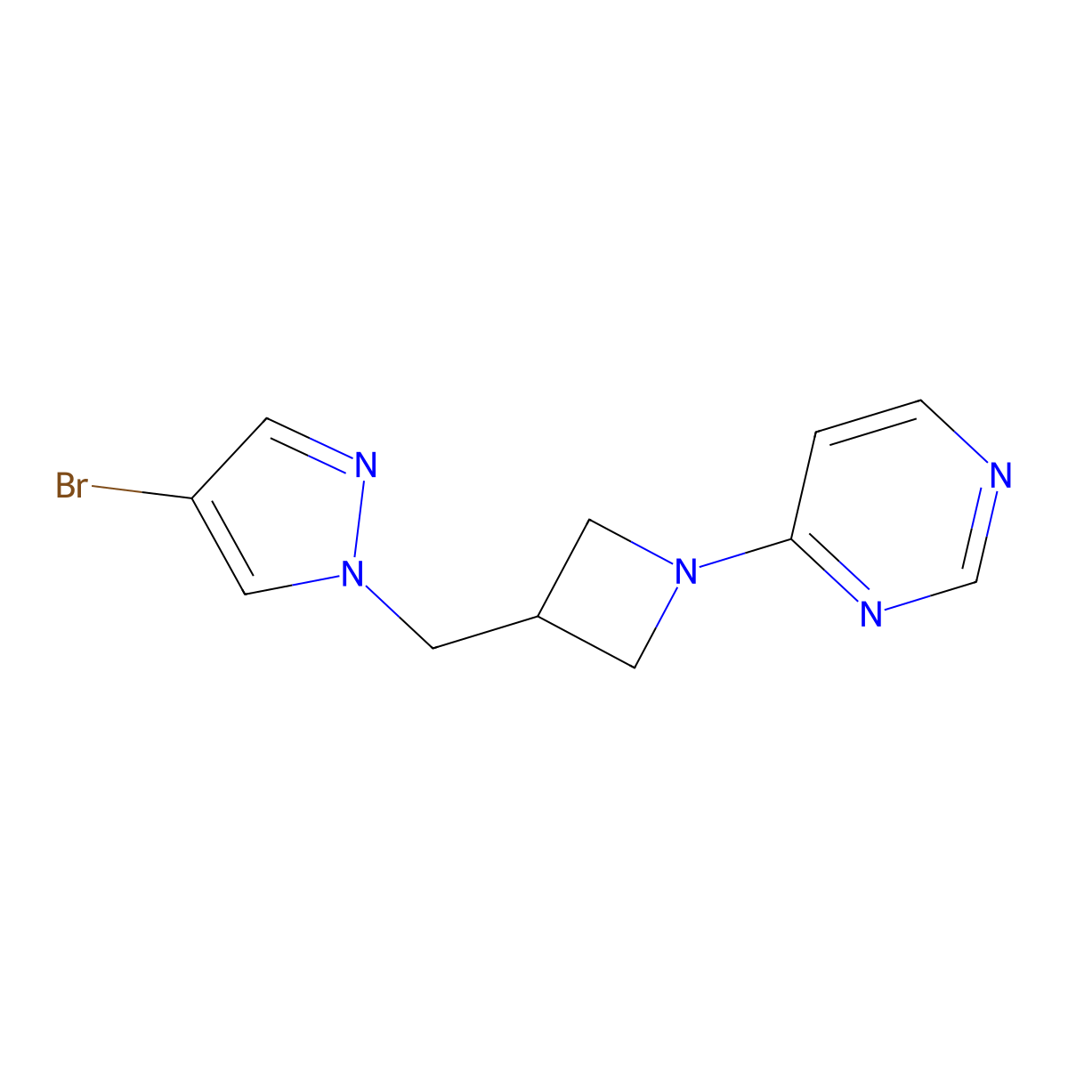 4-{3-[(4-bromo-1H-pyrazol-1-yl)methyl]azetidin-1-yl}pyrimidine molecular structure, CAS 2877636-22-9