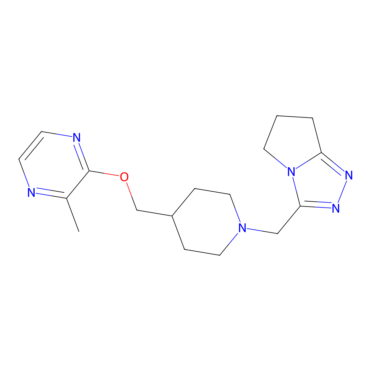 2-methyl-3-{[1-({5H,6H,7H-pyrrolo[2,1-c][1,2,4]triazol-3-yl}methyl)piperidin-4-yl]methoxy}pyrazine molecular structure, CAS 2877636-27-4