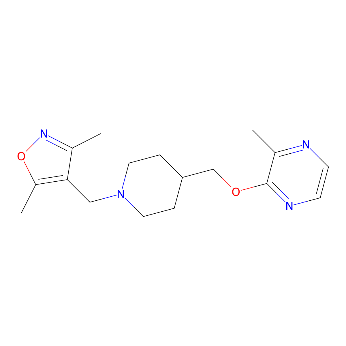 2-({1-[(3,5-Dimethyl-1,2-oxazol-4-yl)methyl]piperidin-4-yl}methoxy)-3-methylpyrazine molecular structure, CAS 2877636-29-6