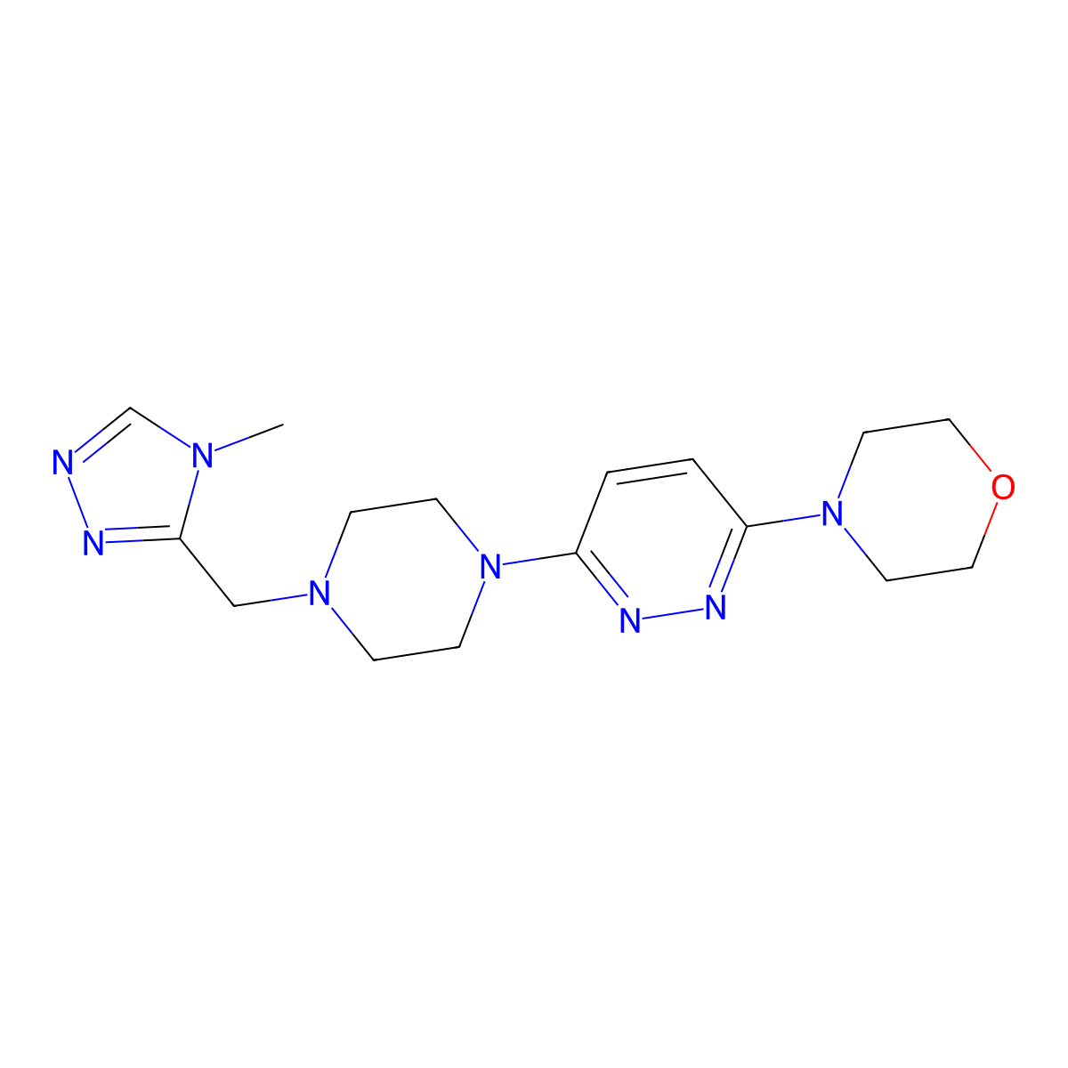 4-(6-{4-[(4-methyl-4H-1,2,4-triazol-3-yl)methyl]piperazin-1-yl}pyridazin-3-yl)morpholine molecular structure, CAS 2877636-31-0