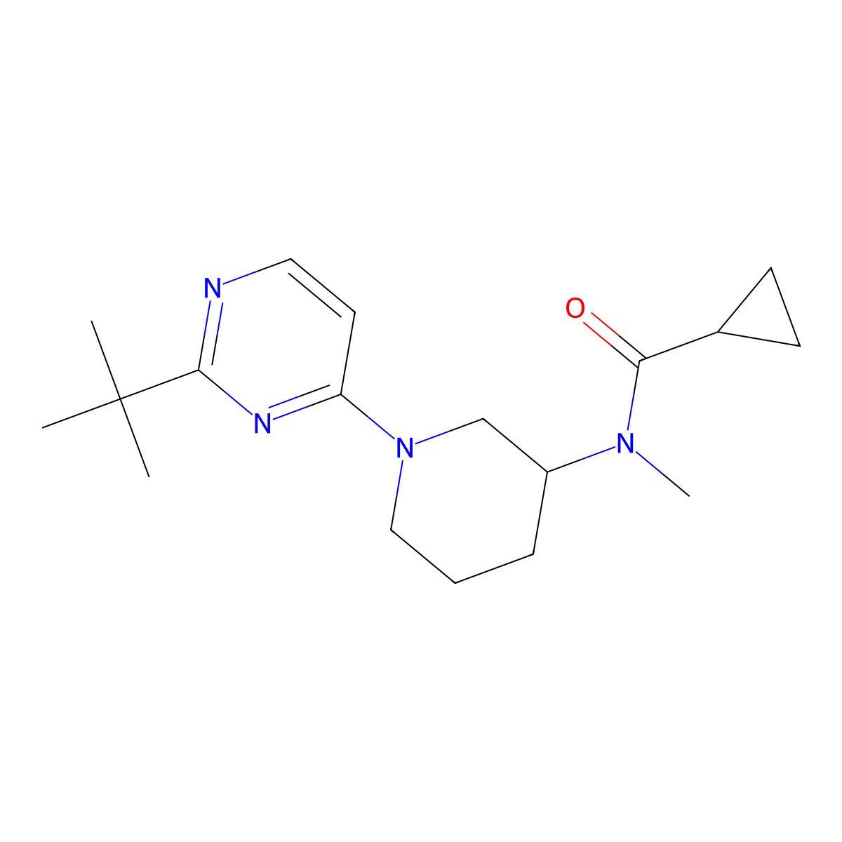 N-[1-(2-tert-butylpyrimidin-4-yl)piperidin-3-yl]-N-methylcyclopropanecarboxamide molecular structure, CAS 2877636-34-3