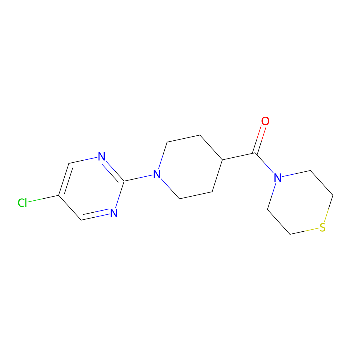 4-[1-(5-Chloropyrimidin-2-yl)piperidine-4-carbonyl]thiomorpholine molecular structure, CAS 2877636-39-8