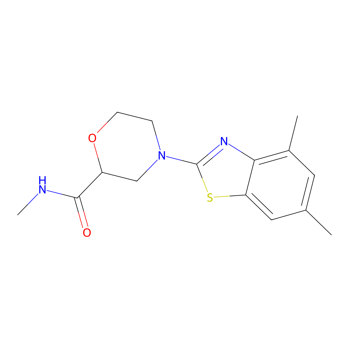 4-(4,6-dimethyl-1,3-benzothiazol-2-yl)-N-methylmorpholine-2-carboxamide molecular structure, CAS 2877636-40-1