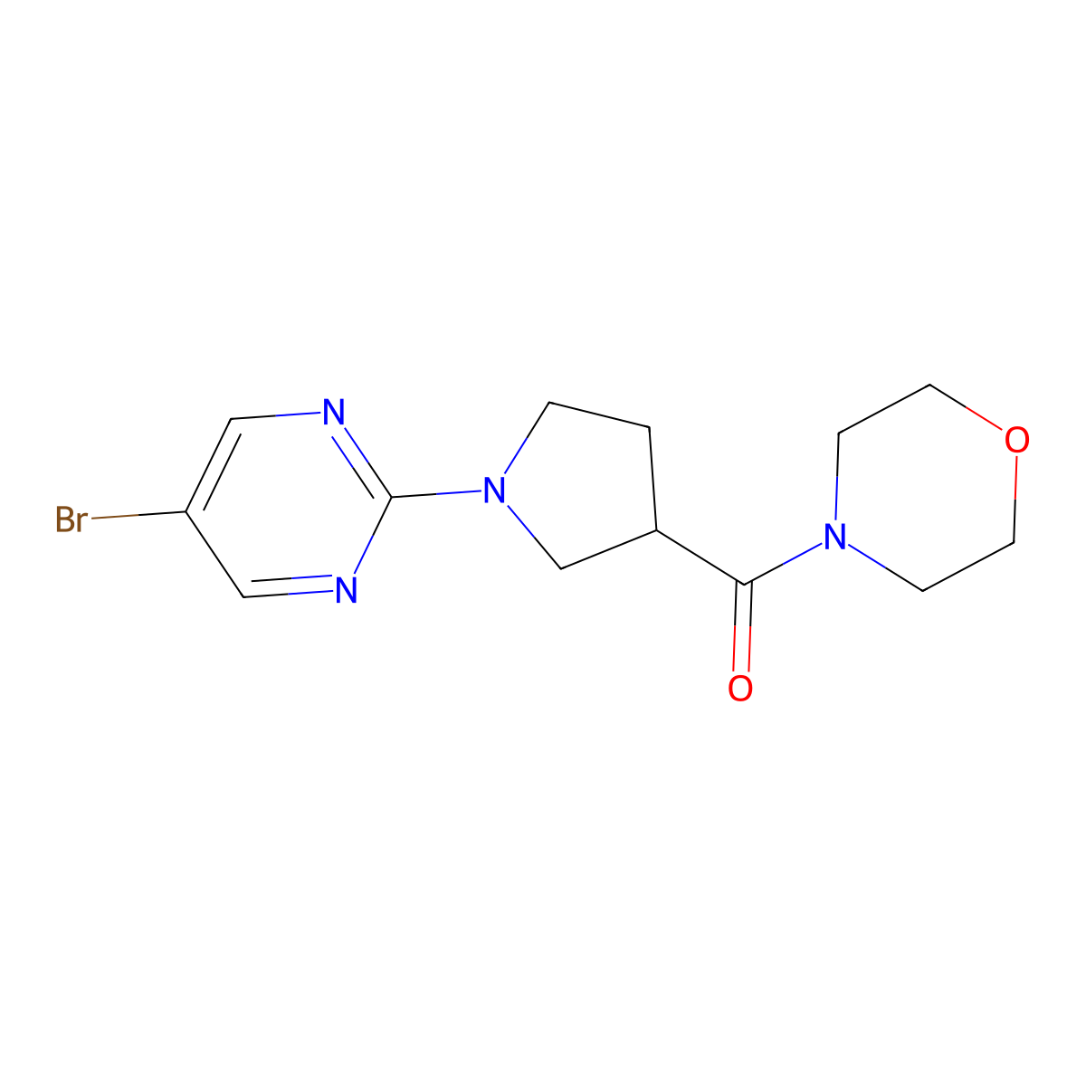 4-[1-(5-Bromopyrimidin-2-yl)pyrrolidine-3-carbonyl]morpholine molecular structure, CAS 2877636-41-2