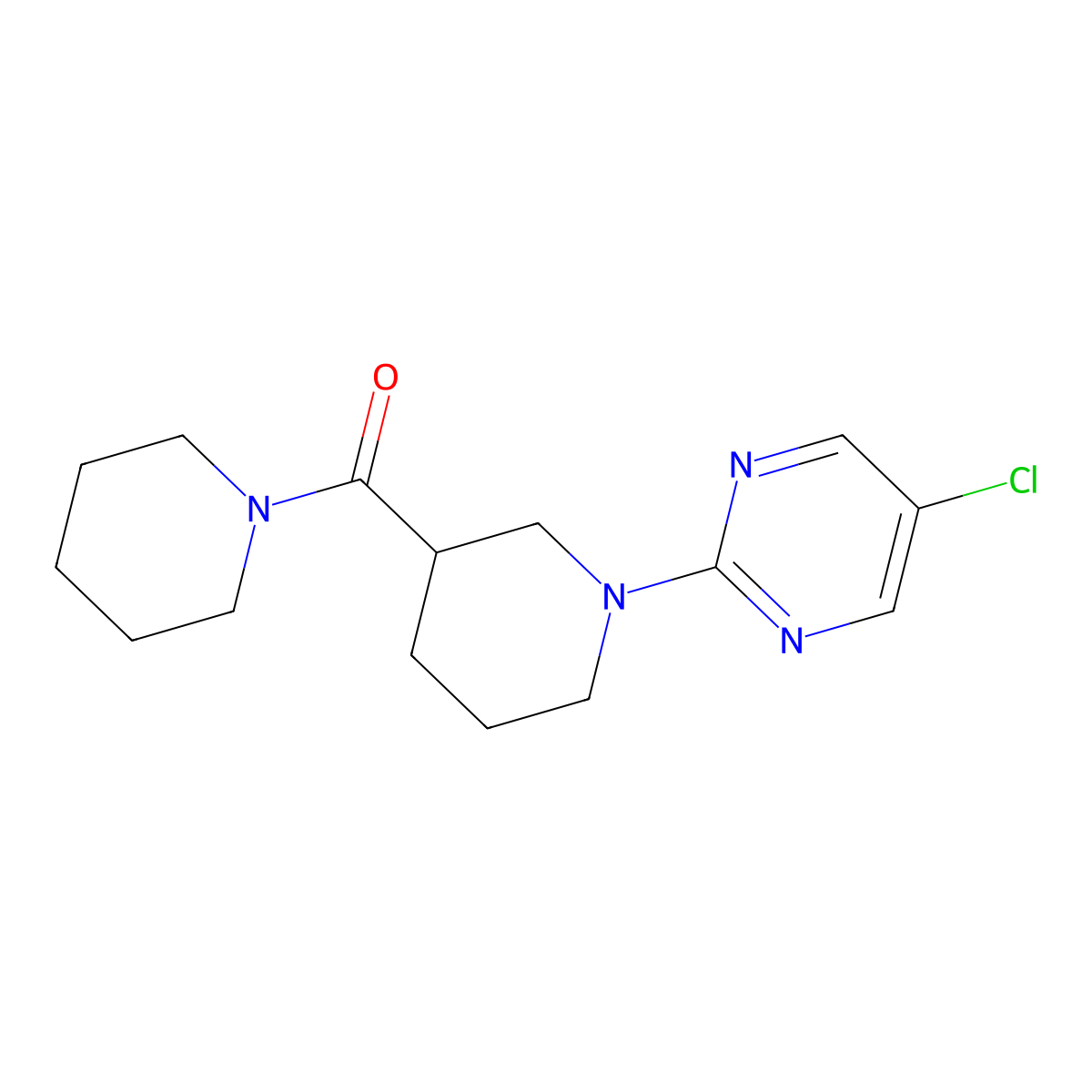 5-Chloro-2-[3-(piperidine-1-carbonyl)piperidin-1-yl]pyrimidine molecular structure, CAS 2877636-45-6