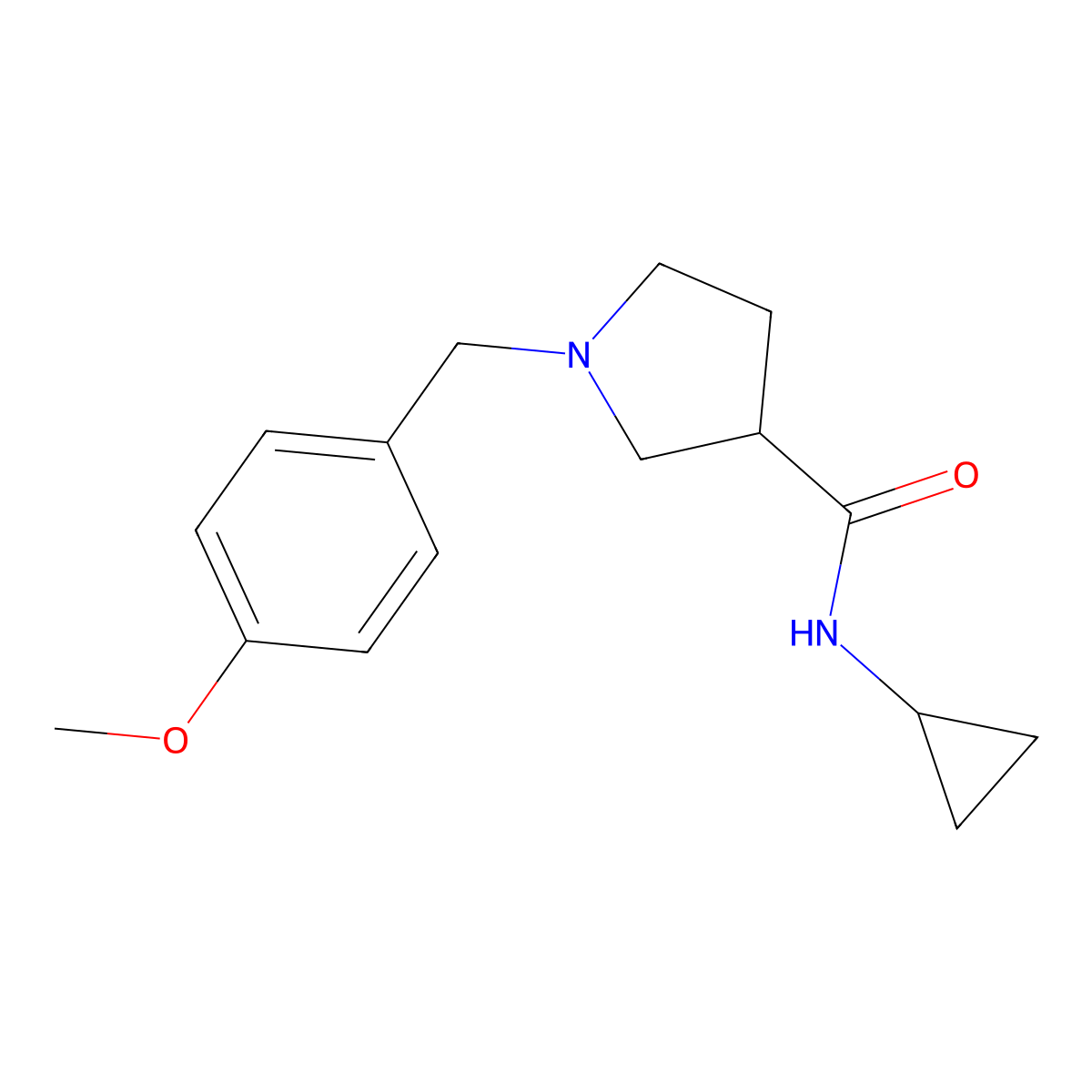 N-cyclopropyl-1-[(4-methoxyphenyl)methyl]pyrrolidine-3-carboxamide molecular structure, CAS 2877636-47-8