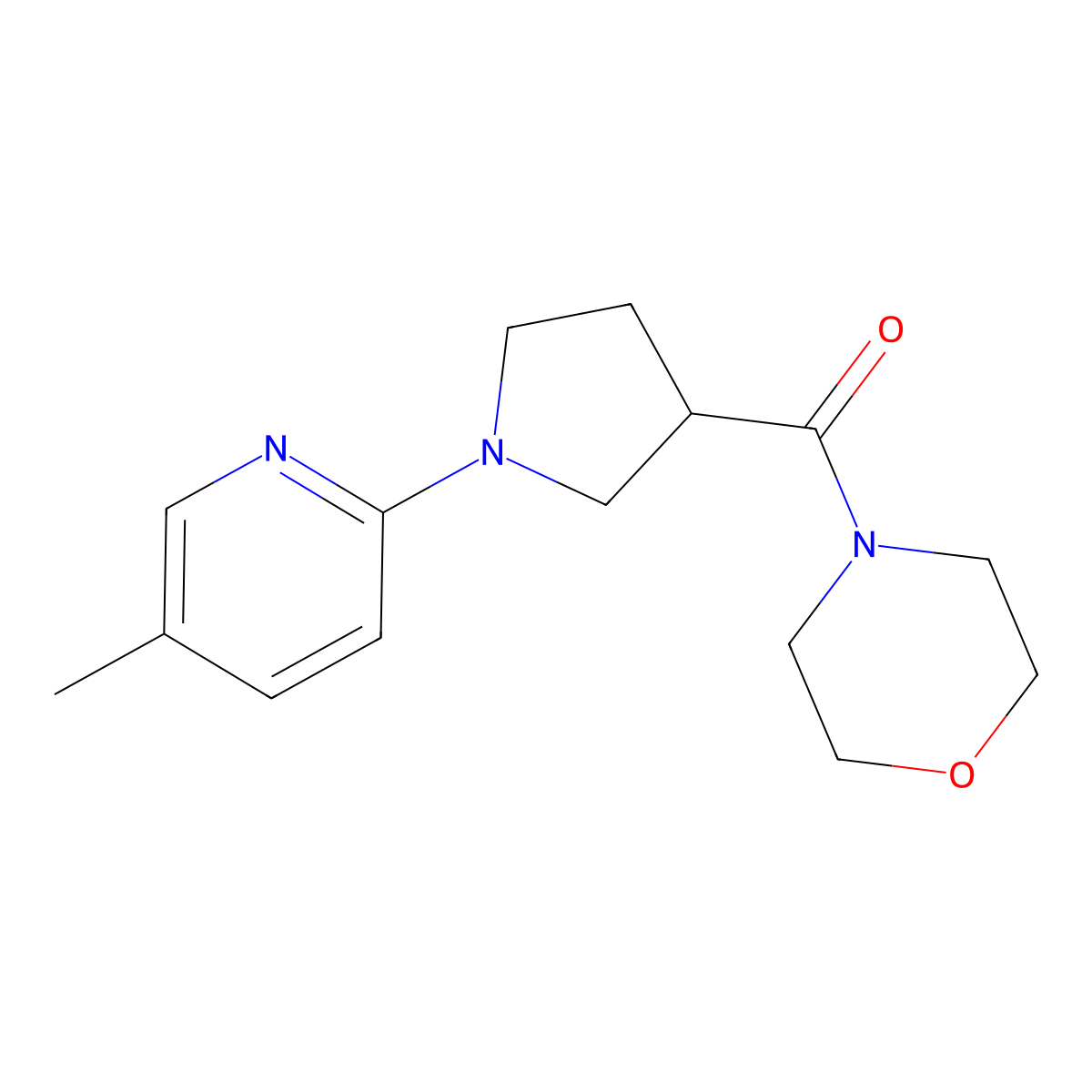 4-[1-(5-Methylpyridin-2-yl)pyrrolidine-3-carbonyl]morpholine molecular structure, CAS 2877636-48-9