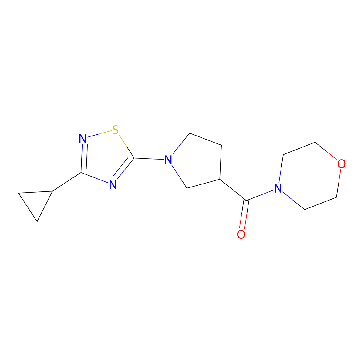 4-[1-(3-Cyclopropyl-1,2,4-thiadiazol-5-yl)pyrrolidine-3-carbonyl]morpholine molecular structure, CAS 2877636-49-0