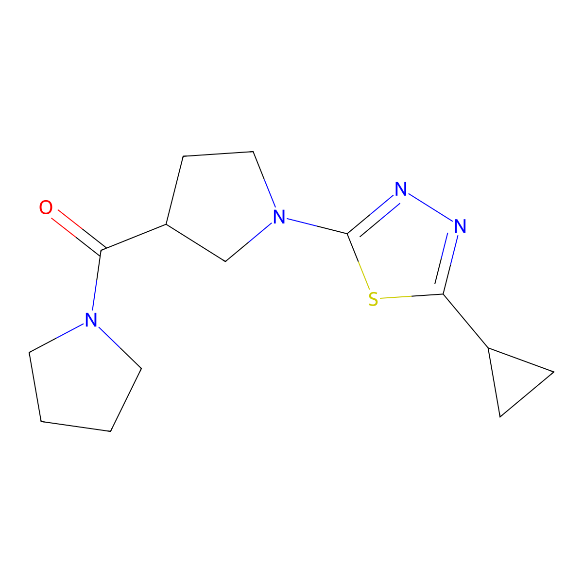 2-Cyclopropyl-5-[3-(pyrrolidine-1-carbonyl)pyrrolidin-1-yl]-1,3,4-thiadiazole molecular structure, CAS 2877636-50-3