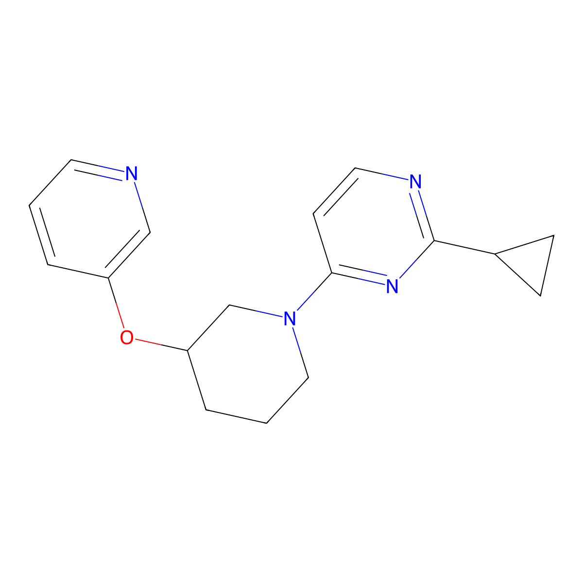 2-Cyclopropyl-4-[3-(pyridin-3-yloxy)piperidin-1-yl]pyrimidine molecular structure, CAS 2877636-55-8