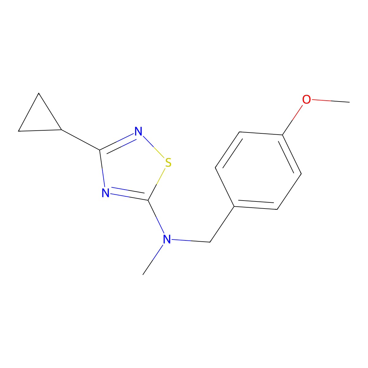 3-cyclopropyl-N-[(4-methoxyphenyl)methyl]-N-methyl-1,2,4-thiadiazol-5-amine molecular structure, CAS 2877636-59-2