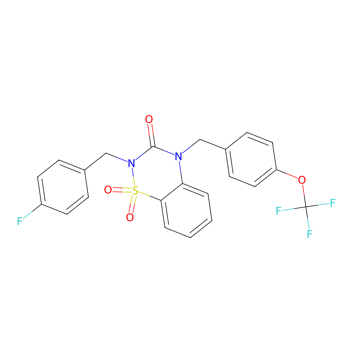 2-[(4-Fluorophenyl)methyl]-1,1-dioxo-4-[[4-(trifluoromethoxy)phenyl]methyl]-1lambda6,2,4-benzothiadiazin-3-one molecular structure, CAS 2877636-61-6